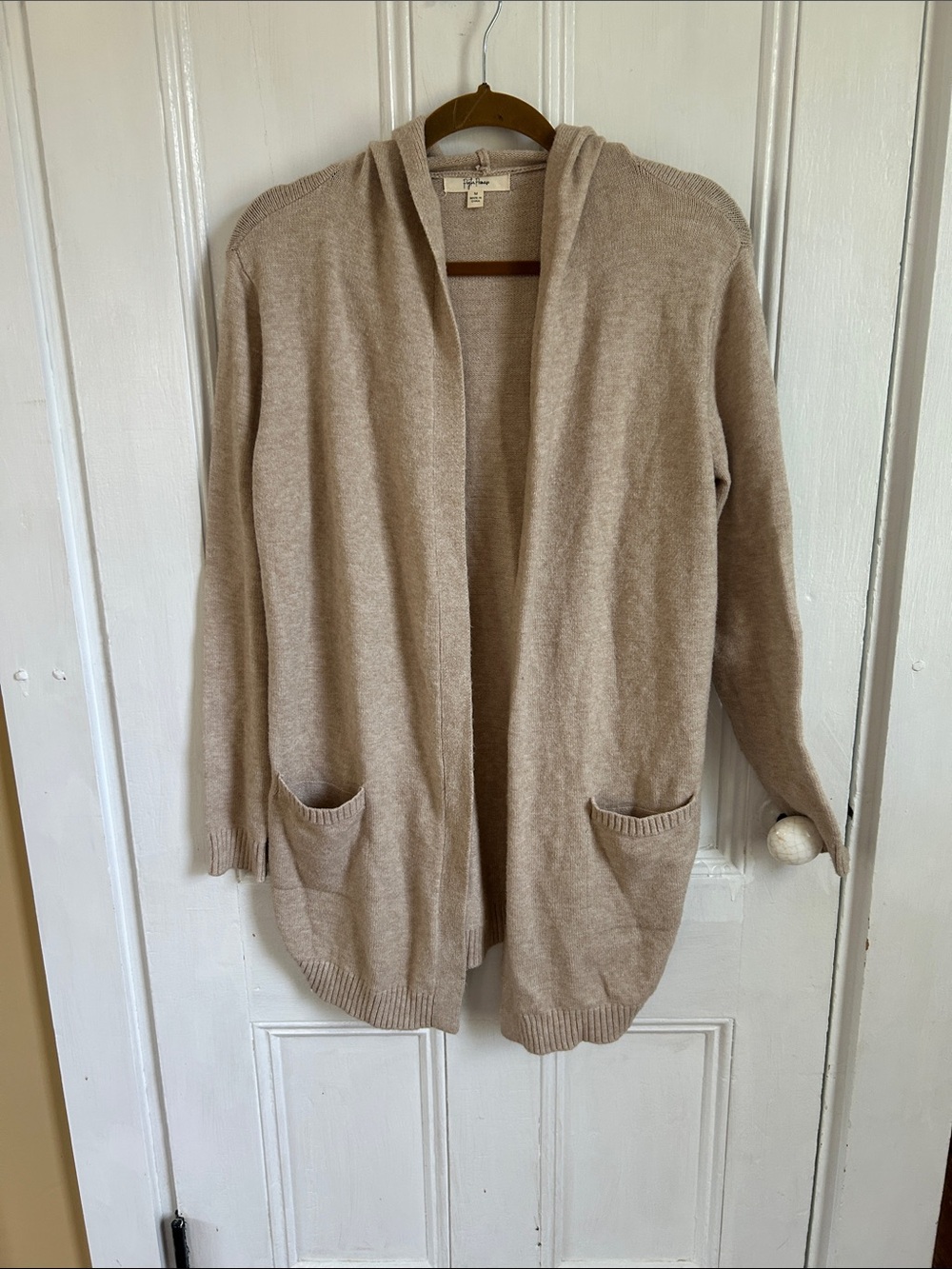 Cozy Open-Front Hooded Cardigan - Beige